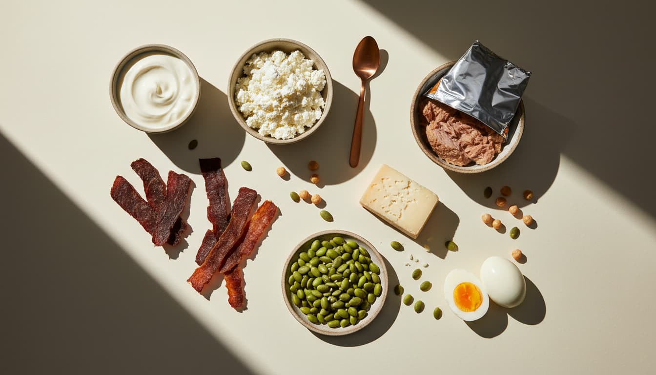 Proteinreiche Snacks, sortiert nach Gramm pro Portion